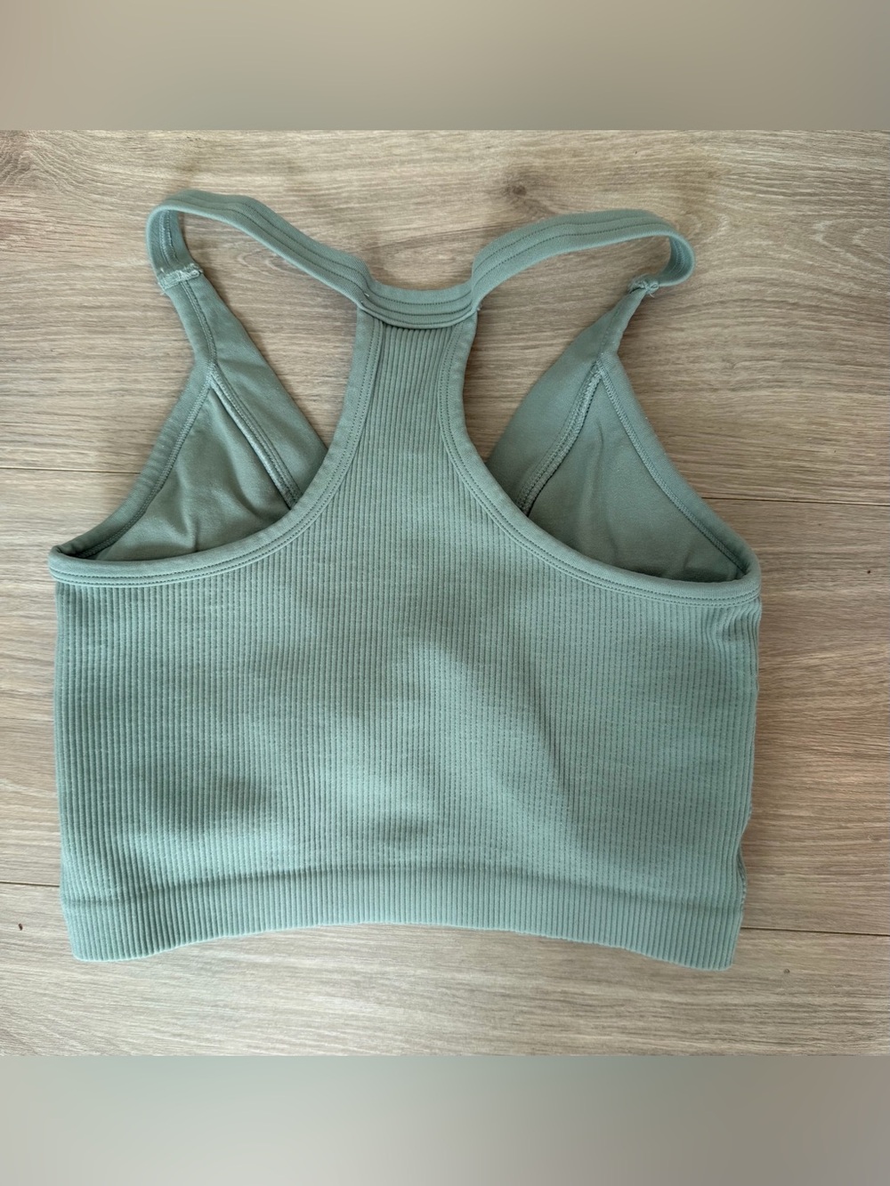 Ribbed Racerback Snap-Front Crop Top - Sage Green - Picture 2 of 3